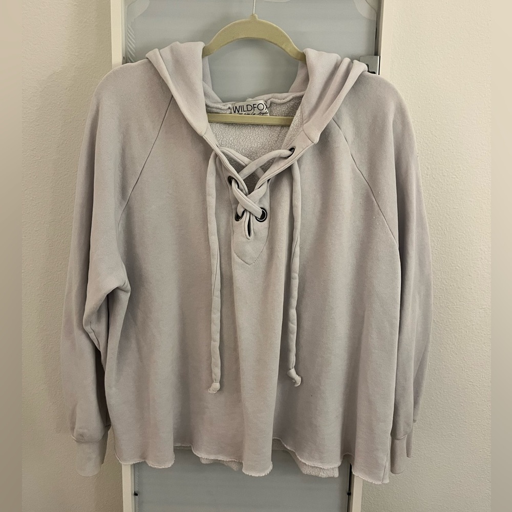 Wildfox Hutton Lace Up Hoodie Sweatshirt Light Blue